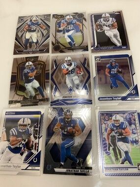 Jonathan Taylor 9 Card Lot. Colts Prizm, Optic, Select, Mosaic, Topps Chrome